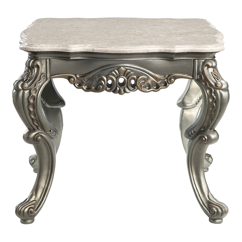 Pemberly Row Marble & Wood End Table in Natural/Antique Bronze