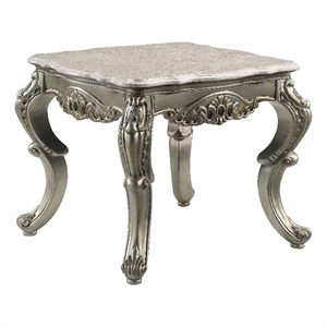 Pemberly Row Marble & Wood End Table in Natural/Antique Bronze
