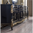 Pemberly Row Rectangular 4-Door Wood Console Table in Gold & Black