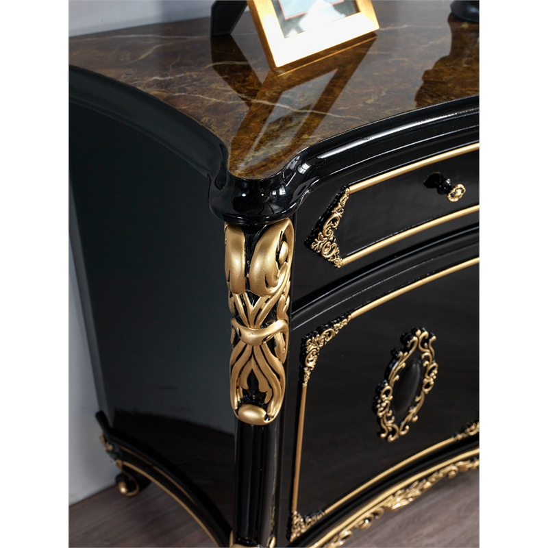 Pemberly Row Rectangular 4-Door Wood Console Table in Gold & Black
