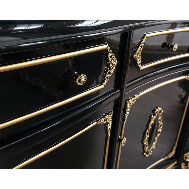 Pemberly Row Rectangular 4-Door Wood Console Table in Gold & Black