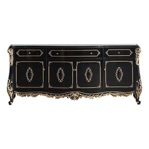 Pemberly Row Rectangular 4-Door Wood Console Table in Gold & Black