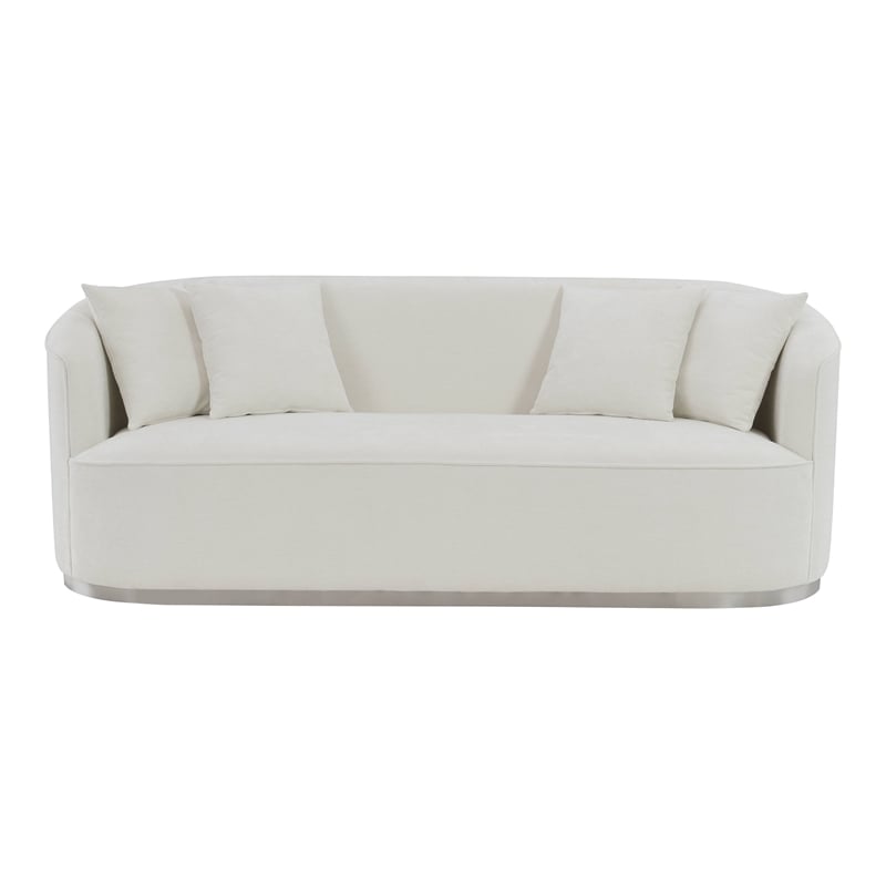 Pemberly Row Contemporary Upholstered Sofa with 4 Pillows in Beige