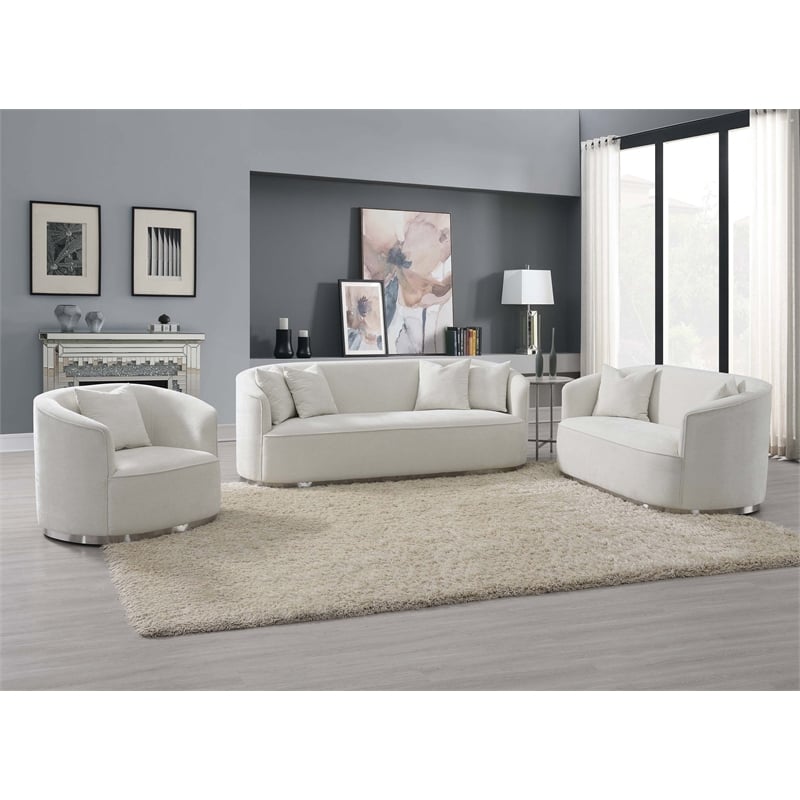 Pemberly Row Contemporary Upholstered Sofa with 4 Pillows in Beige