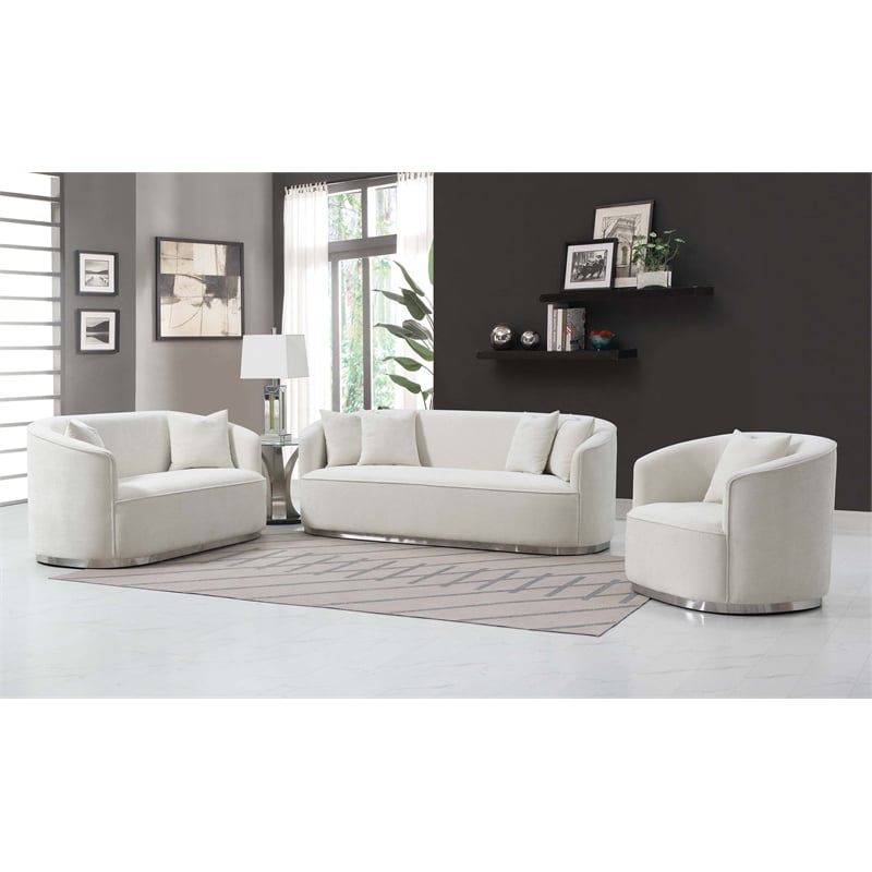 Pemberly Row Contemporary Upholstered Sofa with 4 Pillows in Beige