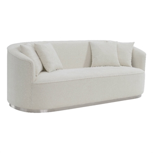 Pemberly Row Contemporary Upholstered Sofa with 4 Pillows in Beige