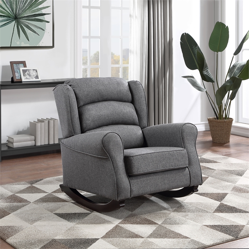 Pemberly Row Upholstered Fabric & Wood Rocking Chair in Gray