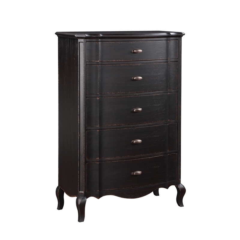 Pemberly Row 5-Drawer Contemporary Wood Chest in Antique Black