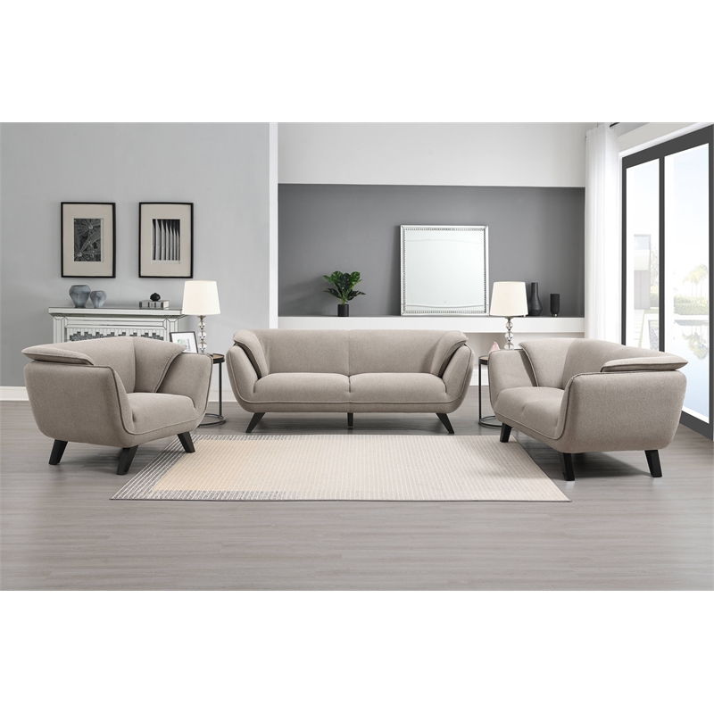 Pemberly Row Upholstered Fabric Loveseat with Wood Frame in Brown