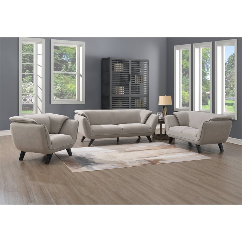 Pemberly Row Upholstered Fabric Loveseat with Wood Frame in Brown