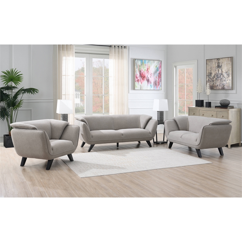 Pemberly Row Upholstered Fabric Loveseat with Wood Frame in Brown