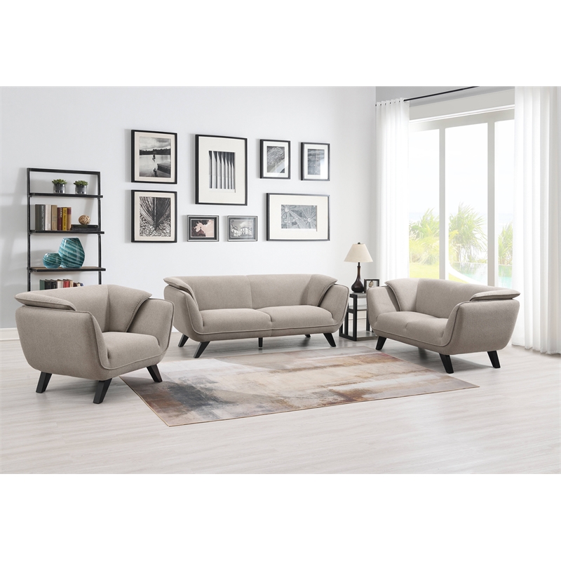 Pemberly Row Upholstered Fabric Loveseat with Wood Frame in Brown