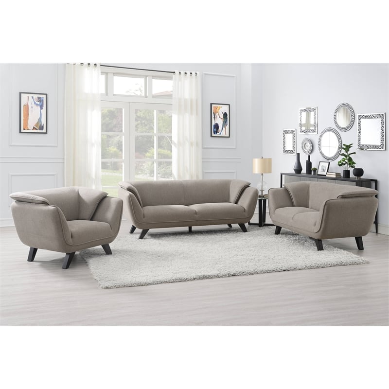 Pemberly Row Upholstered Fabric Loveseat with Wood Frame in Brown