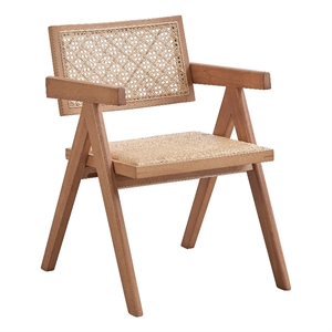 Pemberly Row 18&quot Rattan & Wood Arm Chair in Natural (Set of 2)