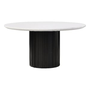 Pemberly Row Engineering Round Marble Dining Table in White/Black