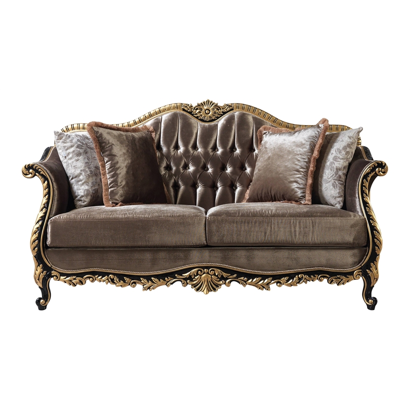 Pemberly Row Contemporary Velvet Tufted Loveseat in Green Brown