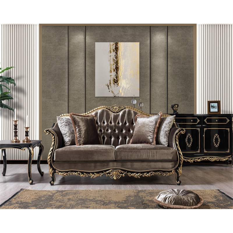 Pemberly Row Contemporary Velvet Tufted Loveseat in Green Brown
