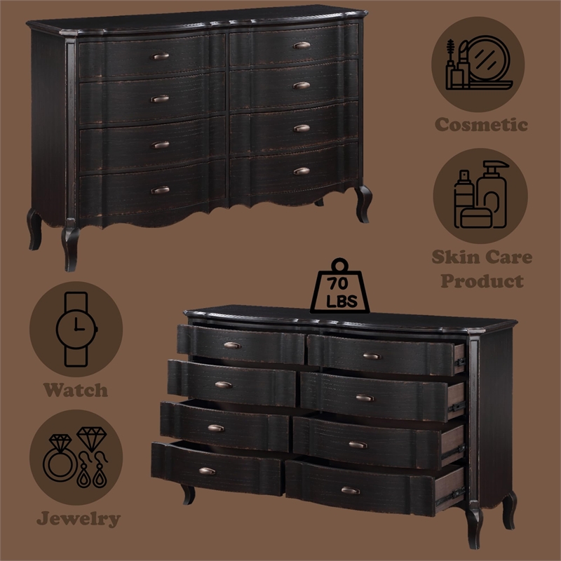 Pemberly Row 8-Drawer Contemporary Wood Dresser in Antique Black