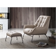 Pemberly Row Upholstered Leather Accent Chair and Ottoman in Khaki