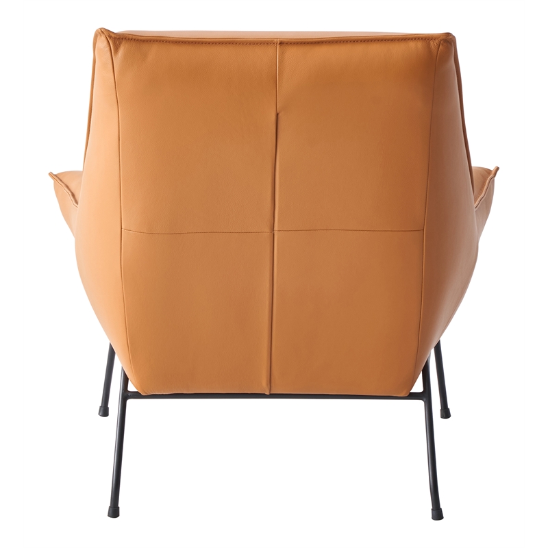 Pemberly Row Upholstered Leather Accent Chair and Ottoman in Tan