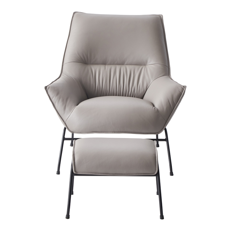 Pemberly Row Upholstered Leather Accent Chair and Ottoman in Khaki