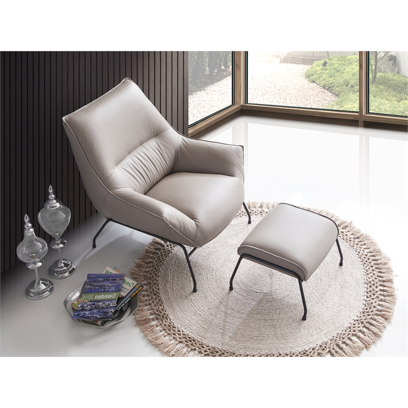 Pemberly Row Upholstered Leather Accent Chair and Ottoman in Khaki