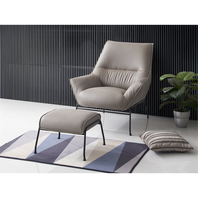 Pemberly Row Upholstered Leather Accent Chair and Ottoman in Khaki