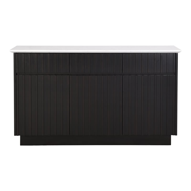 Pemberly Row 3-Door Wood Server with Marble Top in White/Black