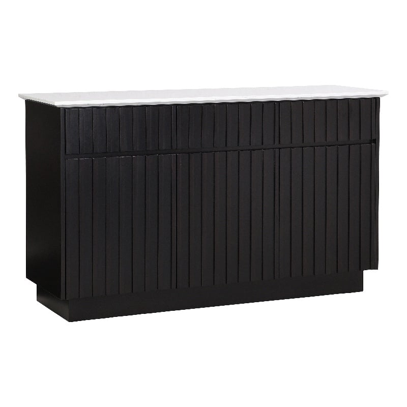 Pemberly Row 3-Door Wood Server with Marble Top in White/Black