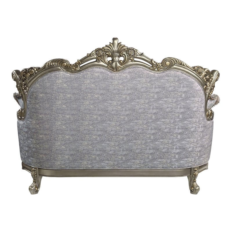 Pemberly Row Tufted Fabric & Wood Loveseat with 3 Pillows in Gray
