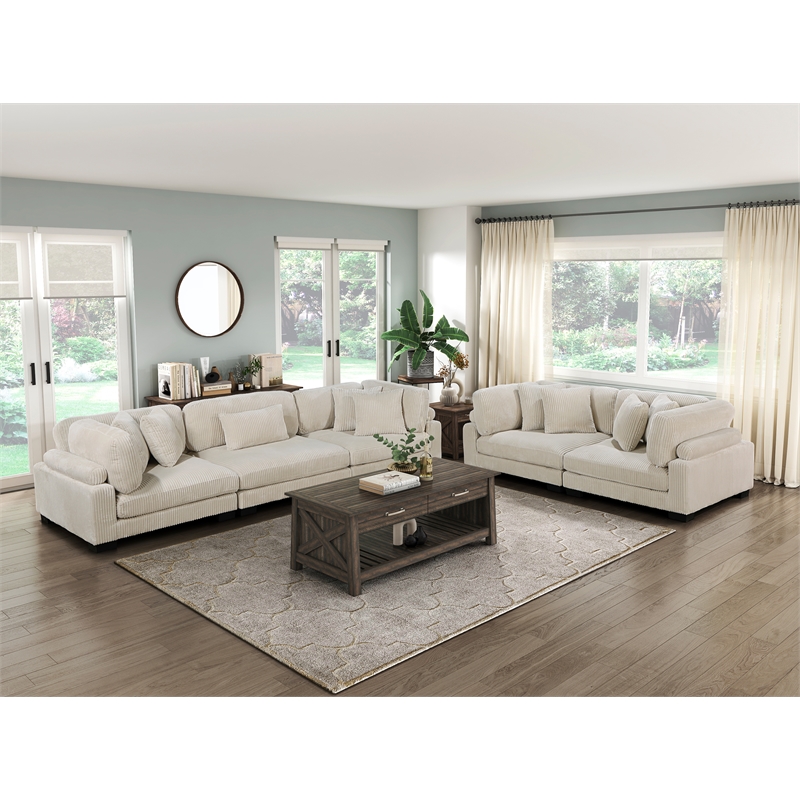 Pemberly Row Contemporary Upholstered CorduFabric Loveseat in Beige