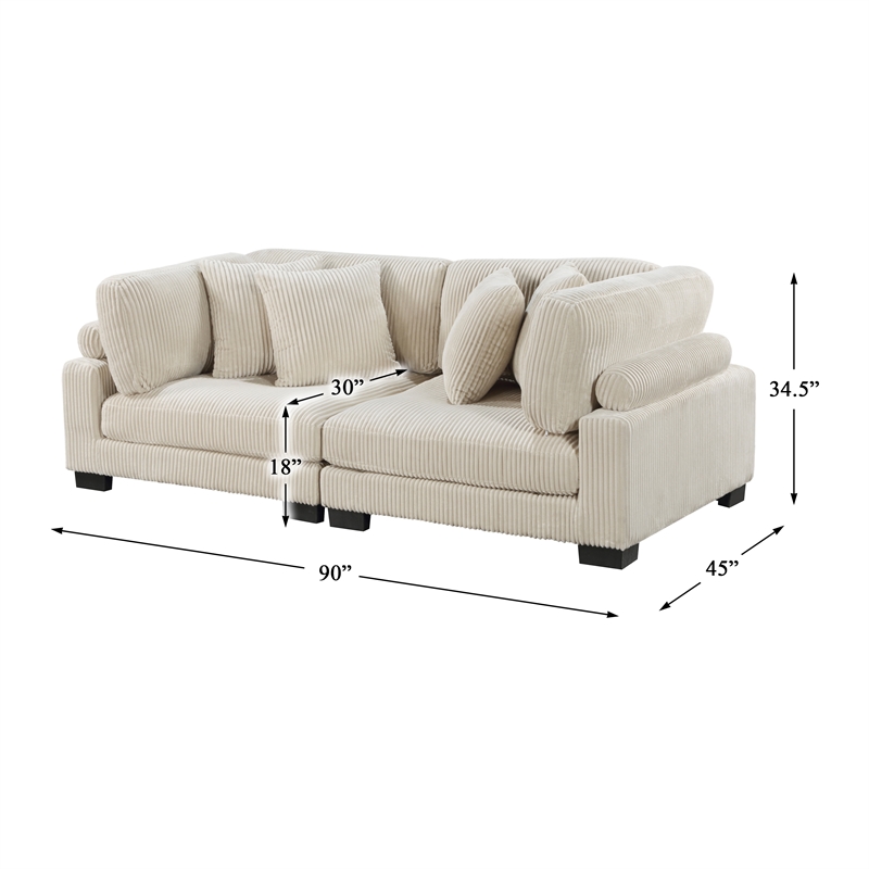 Pemberly Row Contemporary Upholstered CorduFabric Loveseat in Beige