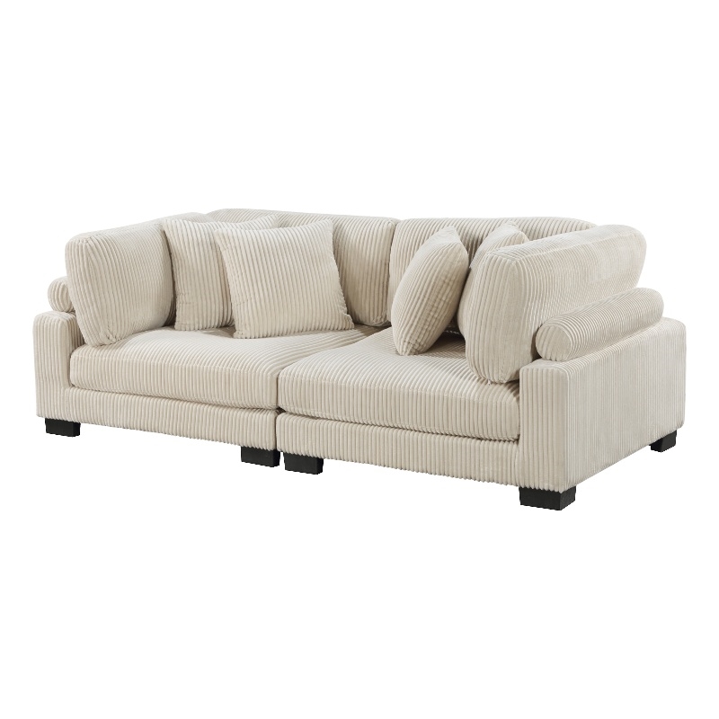 Pemberly Row Contemporary Upholstered CorduFabric Loveseat in Beige