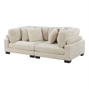Pemberly Row Contemporary Upholstered CorduFabric Loveseat in Beige