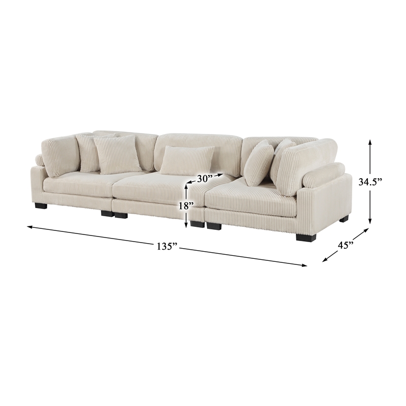 Pemberly Row Upholstered CorduFabric Sofa with Arm Rest in Beige