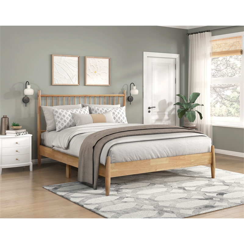 Pemberly Row Contemporary Wood Queen Size Platform Bed in Natural