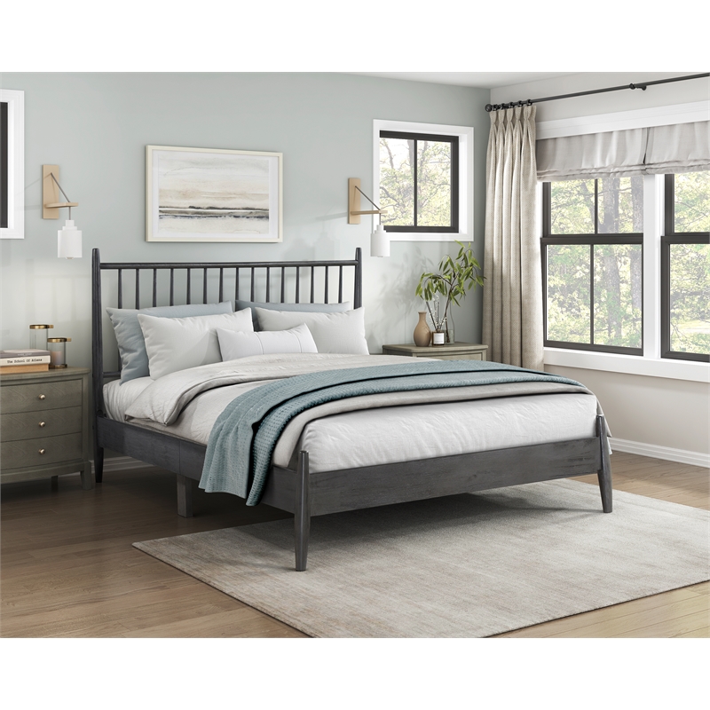 Pemberly Row Contemporary Wood Size Queen Platform Bed in Gray