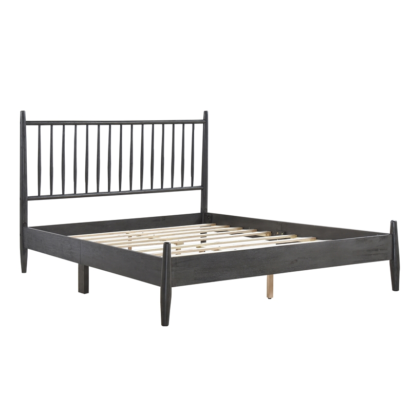 Pemberly Row Contemporary Wood Size Queen Platform Bed in Gray