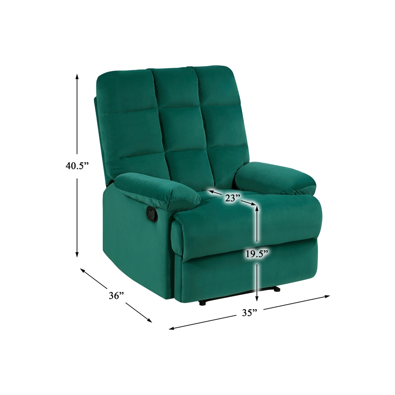 Pemberly Row Upholstered Velvet Fabric Manual Recliner in Green