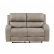 Pemberly Row Polished Microfiber Double Reclining Loveseat in Brown
