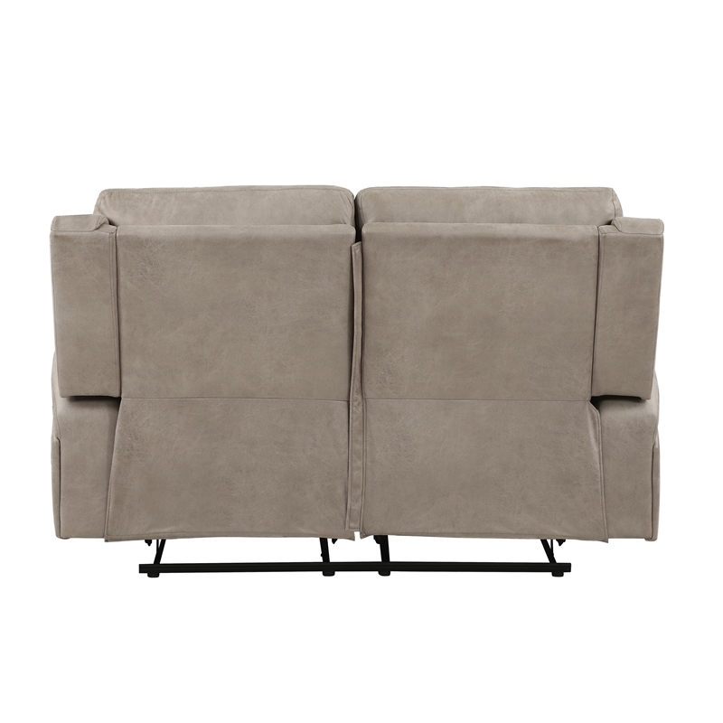 Pemberly Row Polished Microfiber Double Reclining Loveseat in Brown