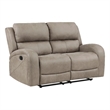 Pemberly Row Polished Microfiber Double Reclining Loveseat in Brown
