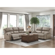 Pemberly Row Polished Microfiber Double Reclining Sofa in Brown
