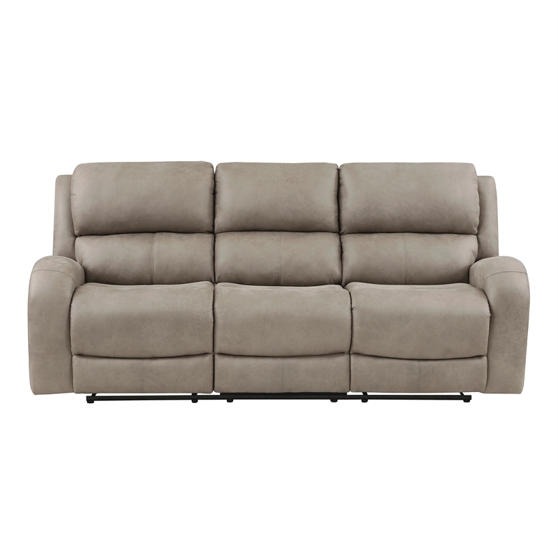 Pemberly Row Polished Microfiber Double Reclining Sofa in Brown