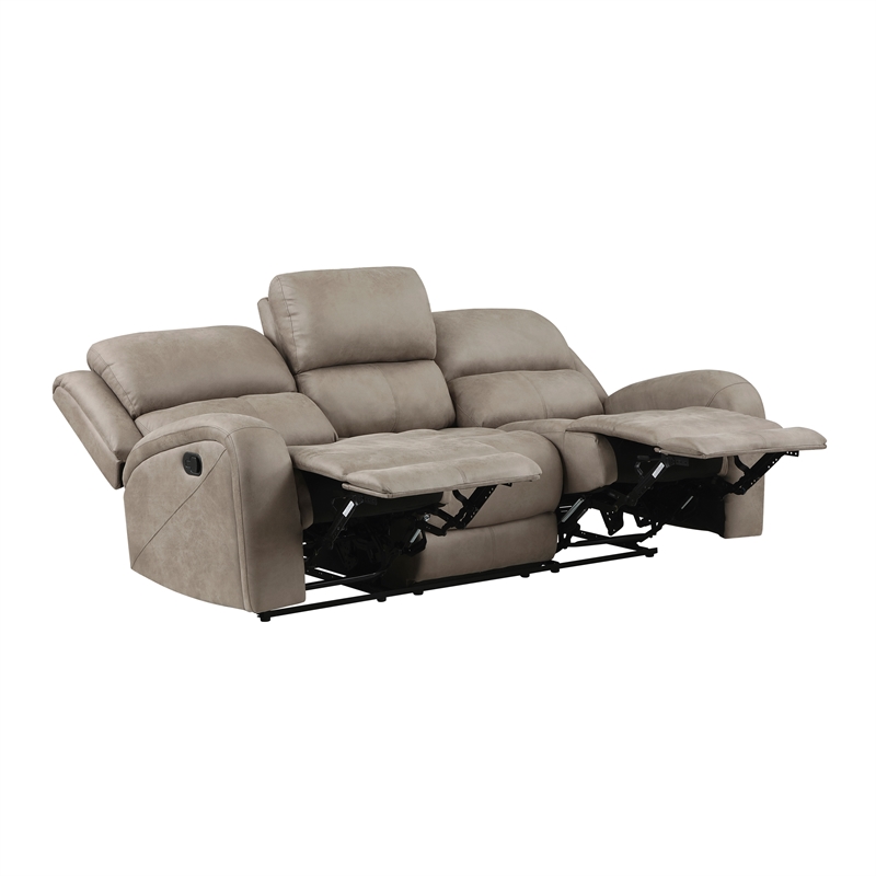Pemberly Row Polished Microfiber Double Reclining Sofa in Brown