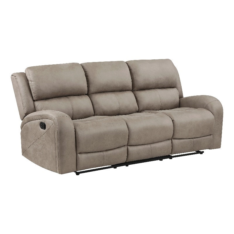 Pemberly Row Polished Microfiber Double Reclining Sofa in Brown