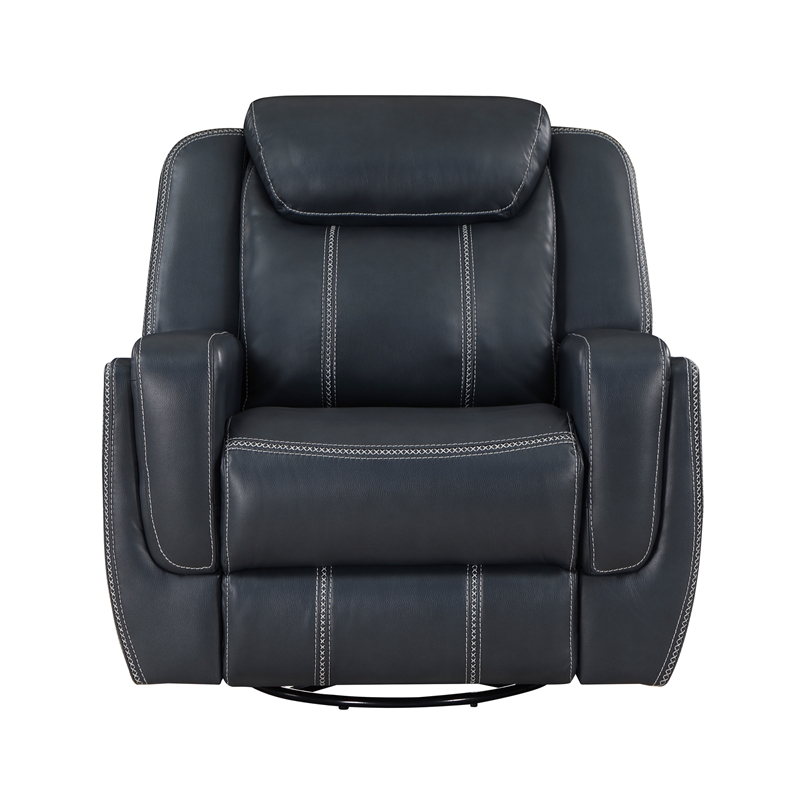 Pemberly Row Swivel Faux Leather Glider Reclining Chair in Blue