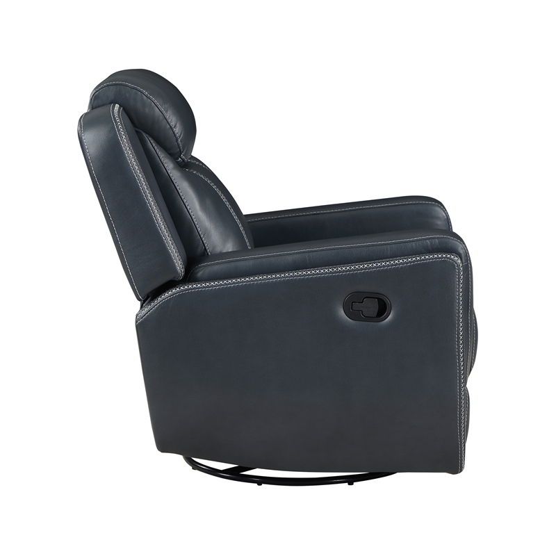 Pemberly Row Swivel Faux Leather Glider Reclining Chair in Blue