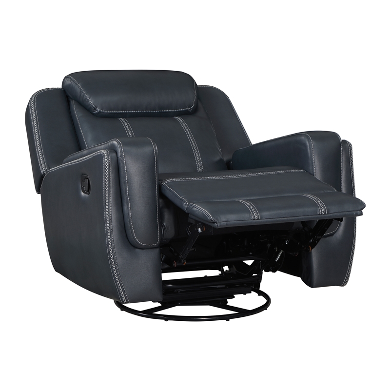 Pemberly Row Swivel Faux Leather Glider Reclining Chair in Blue