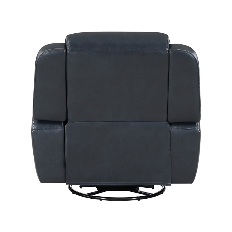 Pemberly Row Swivel Faux Leather Glider Reclining Chair in Blue